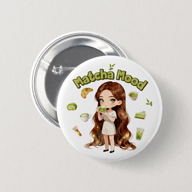 Matcha Mood Aesthetic Design Cute Green Tea Vibes Button (Front & Back)