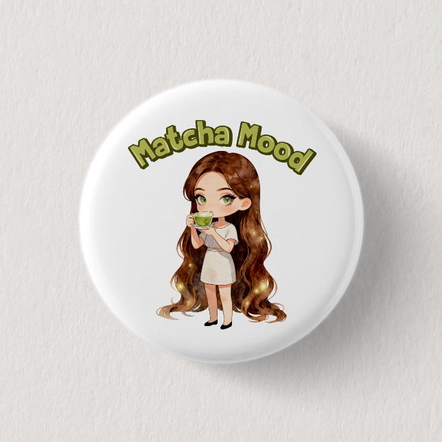 Matcha Mood Aesthetic Design Cute Green Tea Vibes Button (Front)