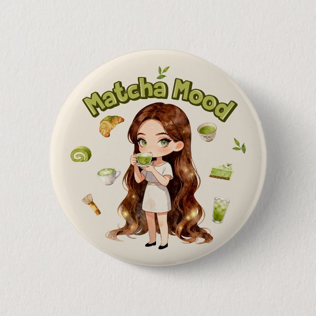 Matcha Mood Aesthetic Design Cute Green Tea Vibes Button (Front)