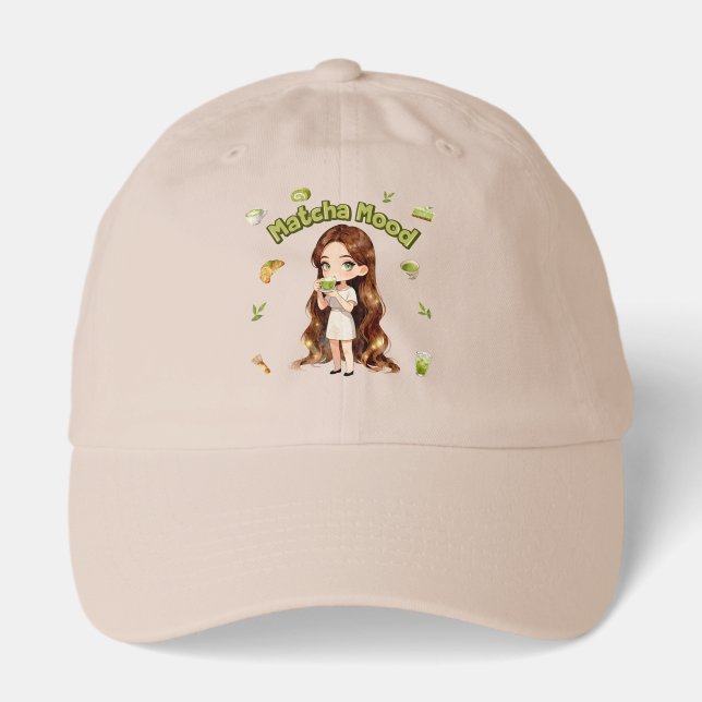 Matcha Mood Aesthetic Design Cute Green Tea Vibes Hat (Front)