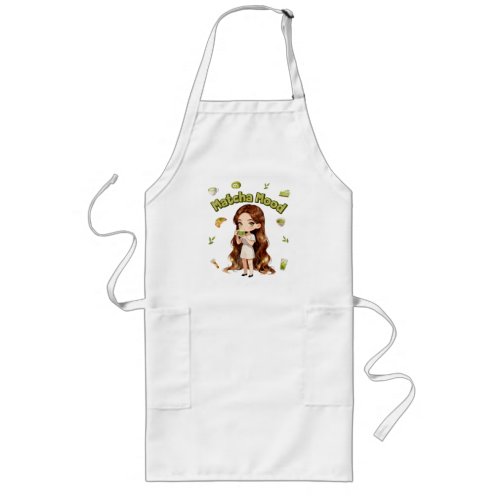 Matcha Mood Aesthetic Design Cute Green Tea Vibes Long Apron