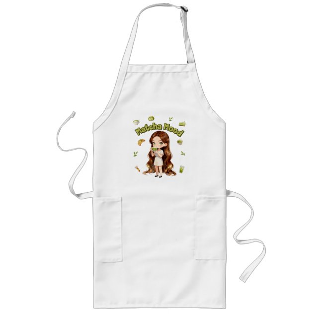 Matcha Mood Aesthetic Design Cute Green Tea Vibes Long Apron (Front)