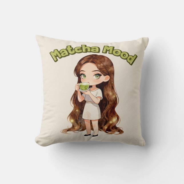 Matcha Mood Aesthetic Design Cute Green Tea Vibes Throw Pillow (Front)