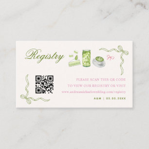 Matcha Pink & Green Qr Code Wedding Gift Registry Enclosure Card