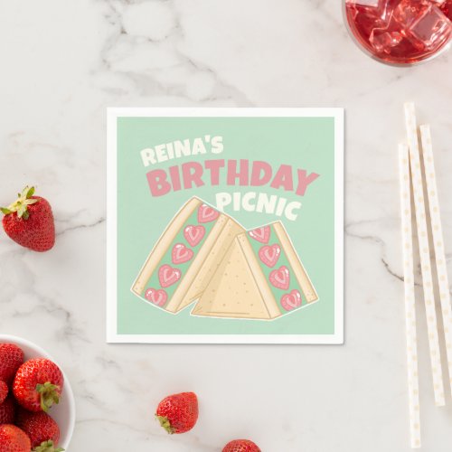 Matcha Strawberry Sandwich Birthday Picnic Napkins