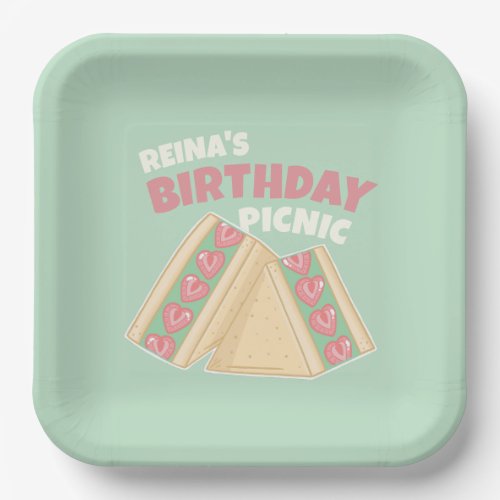 Matcha Strawberry Sandwich Birthday Picnic Paper Plates