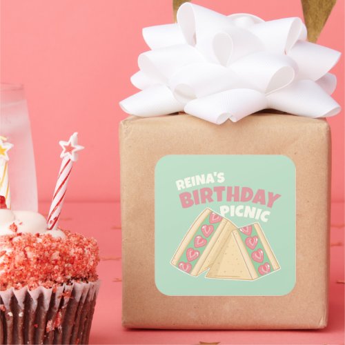 Matcha Strawberry Sandwich Birthday Picnic Party  Square Sticker