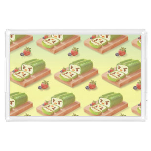 Matcha Swiss Roll: Iron T Green Tea Cake Art Acrylic Tray