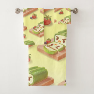 Matcha Swiss Roll: Iron T Green Tea Cake Art Bath Towel Set