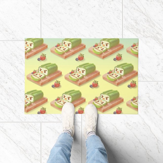 Matcha Swiss Roll: Iron T Green Tea Cake Art Doormat (Indoor)