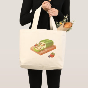 Matcha Swiss Roll: Iron T Green Tea Cake Art Large Tote Bag