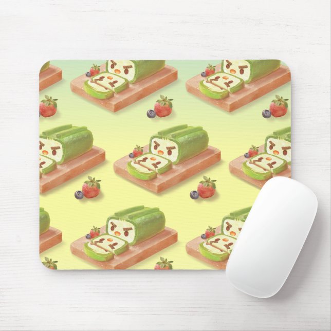 Matcha Swiss Roll: Iron T Green Tea Cake Art Mouse Pad (With Mouse)