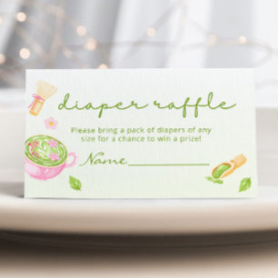 Matcha tea baby shower diaper raffle enclosure card