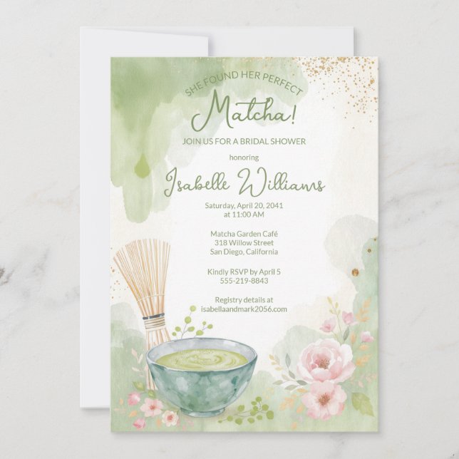 Matcha Tea Bridal Shower Green Tea Party Invitation (Front)