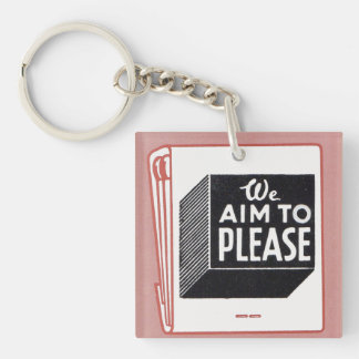 matchbook cover We Aim to Please Keychain
