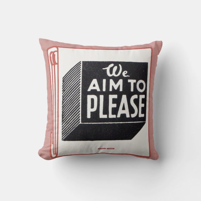 matchbook cover We Aim to Please Throw Pillow (Front)