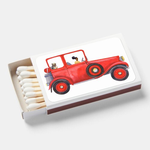 Matchbook with Old Red Car  Black Woman Driving Matchboxes