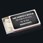 Matchbox Matchboxes<br><div class="desc">Chalkboard black and white design with text "THE PERFECT MATCH" ideal for wedding favors and easy to customize with your name at no extra cost.</div>