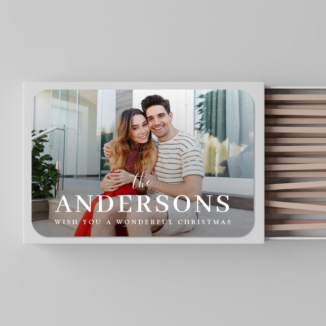 Matchboxes | Modern Photo Holiday Favor (Modern Christmas favour design with personalised photo and minimalist typography)