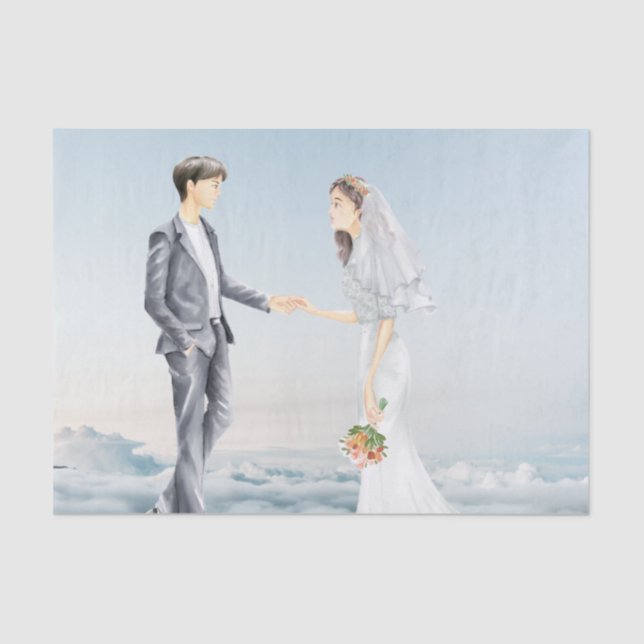 Matched in Heaven Elegant Bride and Groom Wedding  Tissue Paper (Front)