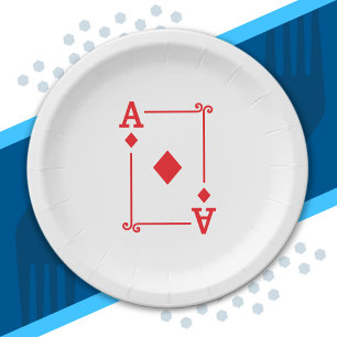 Matching Ace Diamonds Suit Playing Cards Modern Paper Plates