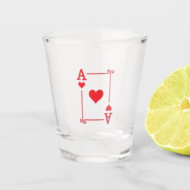 Matching Ace Hearts Suit Playing Cards Modern Shot Glass (Front)