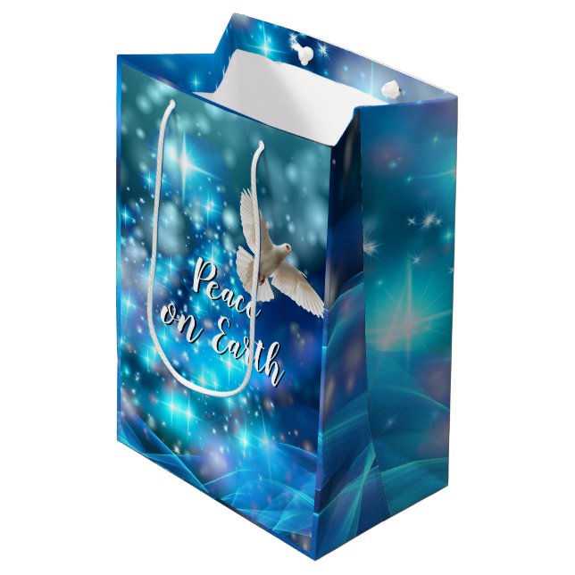 Matching Blue Dove Peace Christmas Medium Gift Bag (Front Angled)