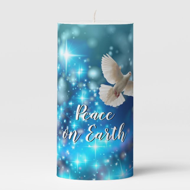 Matching Blue Dove Peace Christmas Medium Pillar Candle (Front)