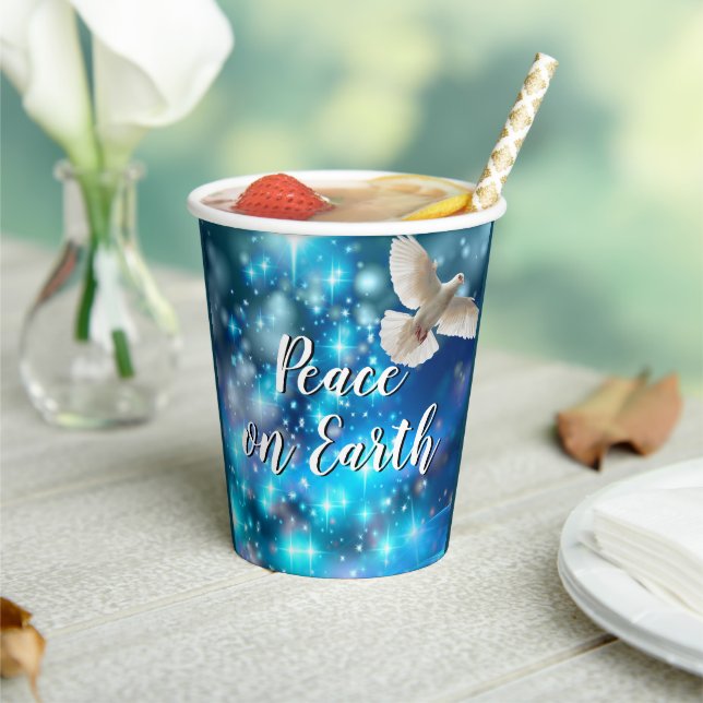 Matching Blue Dove Peace Christmas Paper Cups (Insitu)
