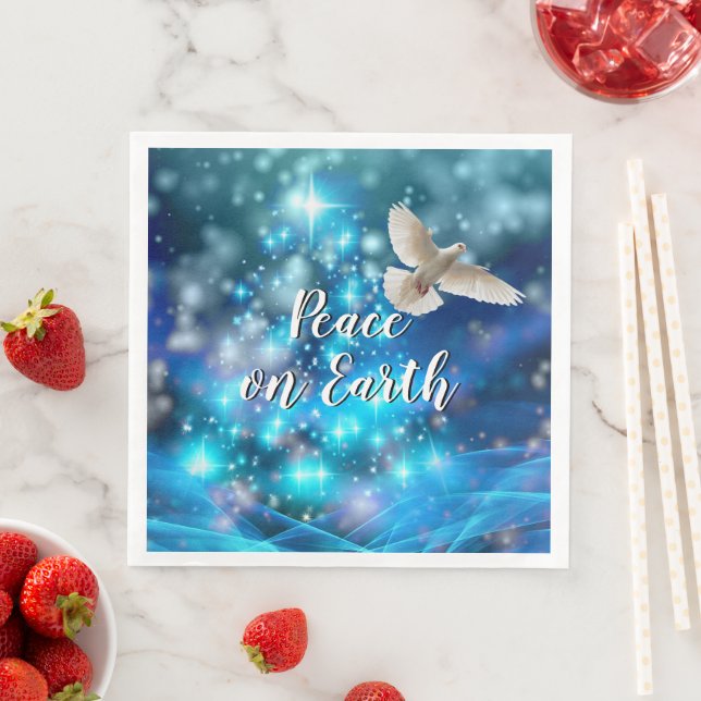 Matching Blue Dove Peace Christmas Paper Dinner Napkins (Insitu)