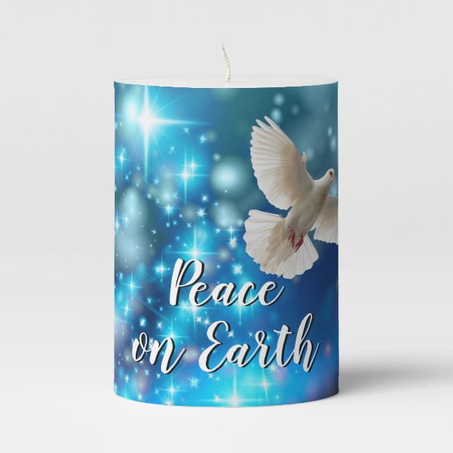 Matching Blue Dove Peace Christmas Small Pillar Candle (Front)