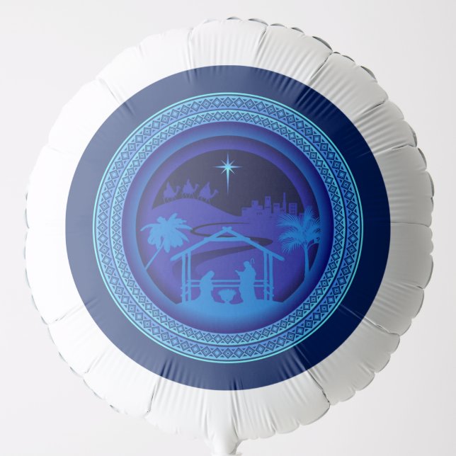 Matching Blue Nativity Christmas Large Balloon (Front)