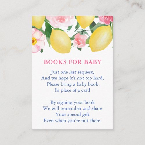 Matching Books For Baby Girl Lemons Pink Roses Enclosure Card