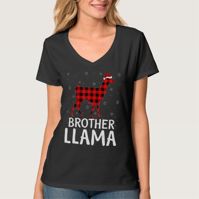 Matching Buffalo Plaid Brother Llama Christmas Paj T-Shirt (Front)