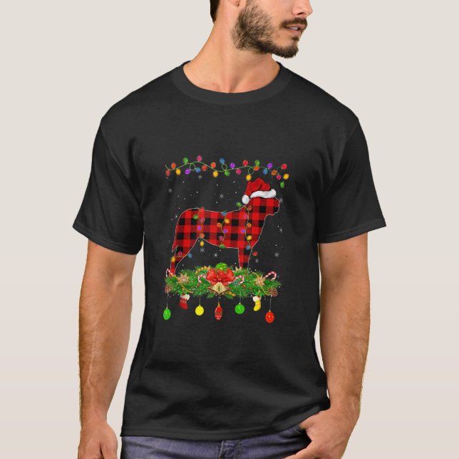 Matching Buffalo Plaid English Mastiff Dog Christm T-Shirt (Front)