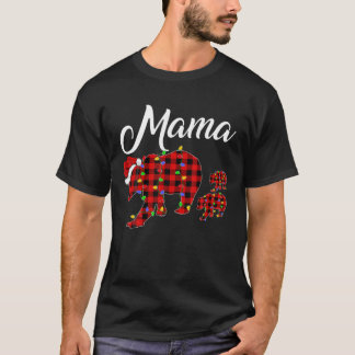 Matching Buffalo Plaid Mama Bear Two Cubs Christma T-Shirt