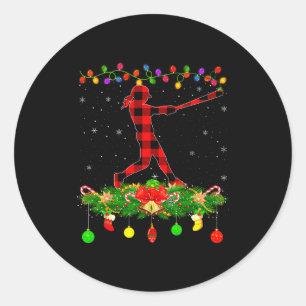 Matching Buffalo Plaid Softball Srts Christmas Paj Classic Round Sticker