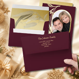 Matching Burgundy Gold Foil Eucalyptus Christmas  Envelope