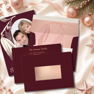 Matching Burgundy Rose Foil Eucalyptus Christmas  Envelope