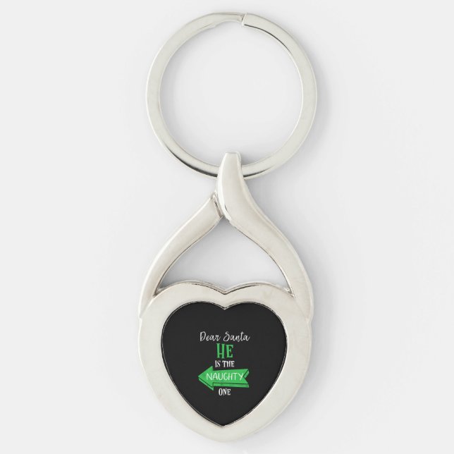 Matching Christmas Couples Sweater He Is The Naugh Keychain (Front)