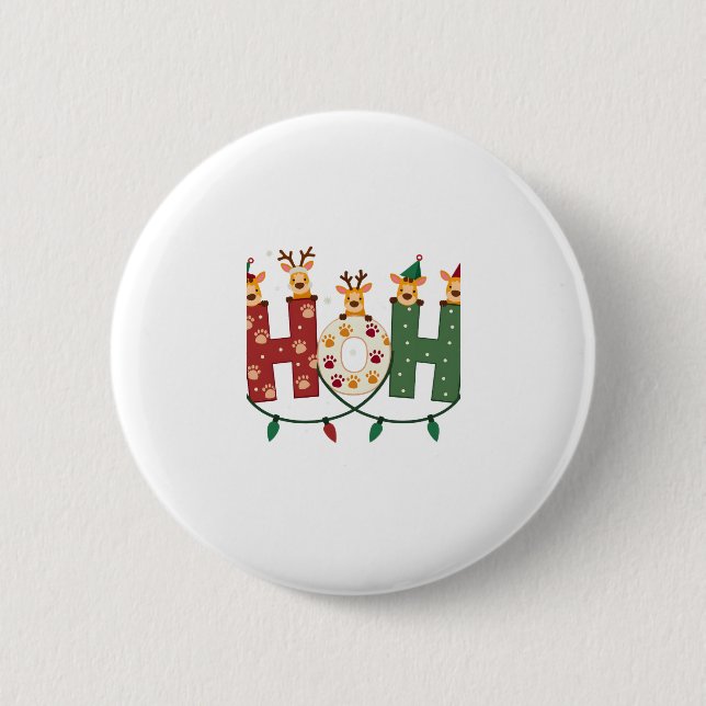 Matching Christmas Santa Hat Ho Ho Ho Giraffe Anim Button (Front)