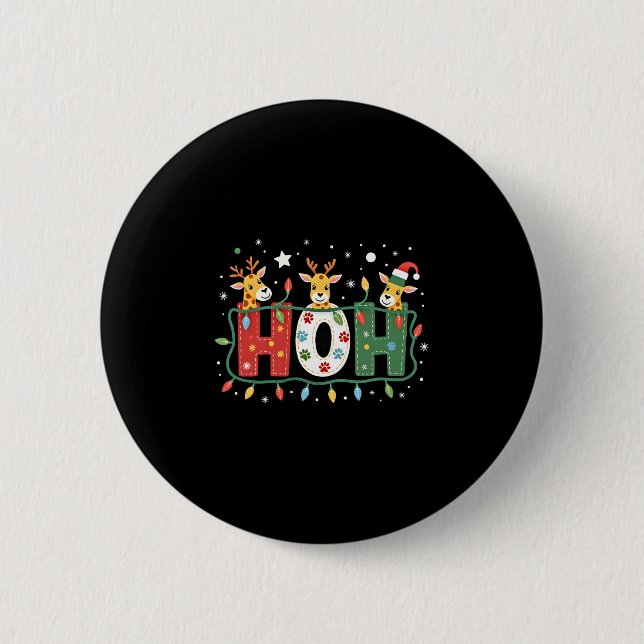 Matching Christmas Santa Hat Ho Ho Ho Giraffe Anim Button (Front)