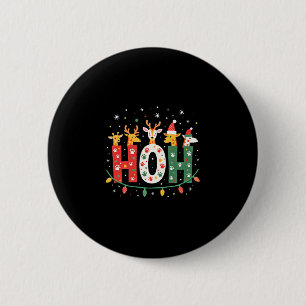 Matching Christmas Santa Hat Ho Ho Ho Giraffe Anim Button