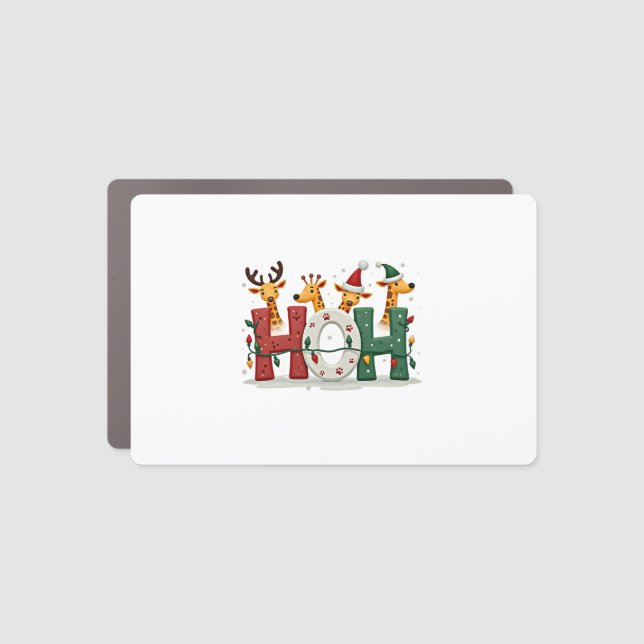 Matching Christmas Santa Hat Ho Ho Ho Giraffe Anim Car Magnet (Front)
