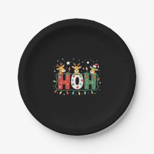 Matching Christmas Santa Hat Ho Ho Ho Giraffe Anim Paper Plates
