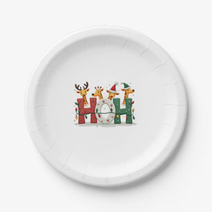 Matching Christmas Santa Hat Ho Ho Ho Giraffe Anim Paper Plates