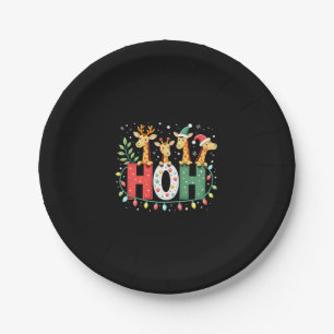 Matching Christmas Santa Hat Ho Ho Ho Giraffe Anim Paper Plates
