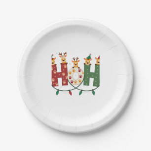 Matching Christmas Santa Hat Ho Ho Ho Giraffe Anim Paper Plates