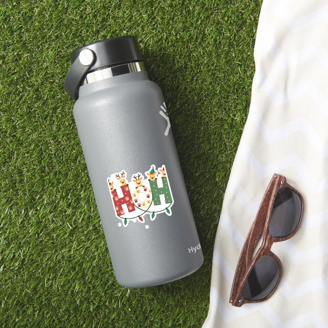 Matching Christmas Santa Hat Ho Ho Ho Giraffe Anim Sticker (HydroFlask Insitu)