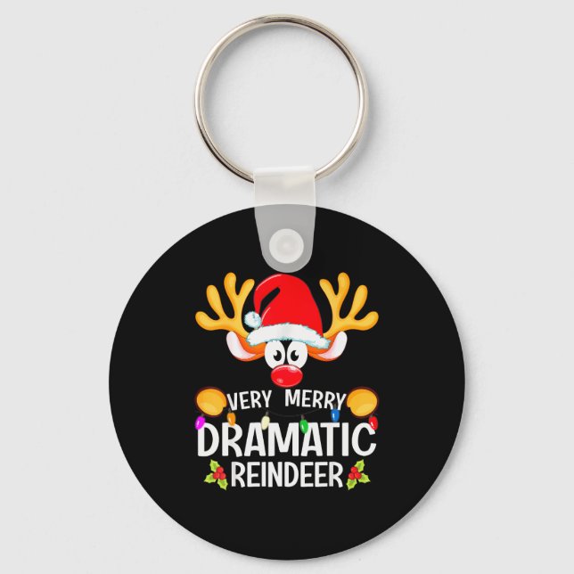 Matching Christmas Very Merry Dramatic Reindeer  Keychain (Front)
